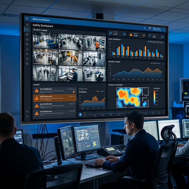 SafetyEye AI real-time safety dashboard with alerts, heatmaps, and camera feeds
